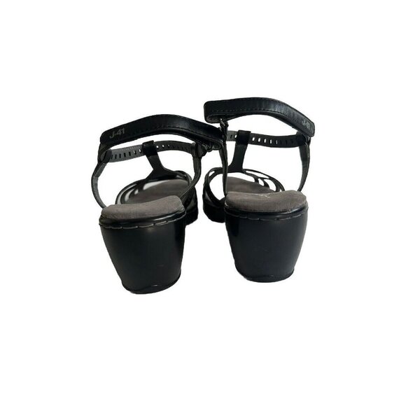 J-41 Sz 8 M Black Strappy Synthetic Wedge Heel Women Sandals Claire - Picture 3 of 8